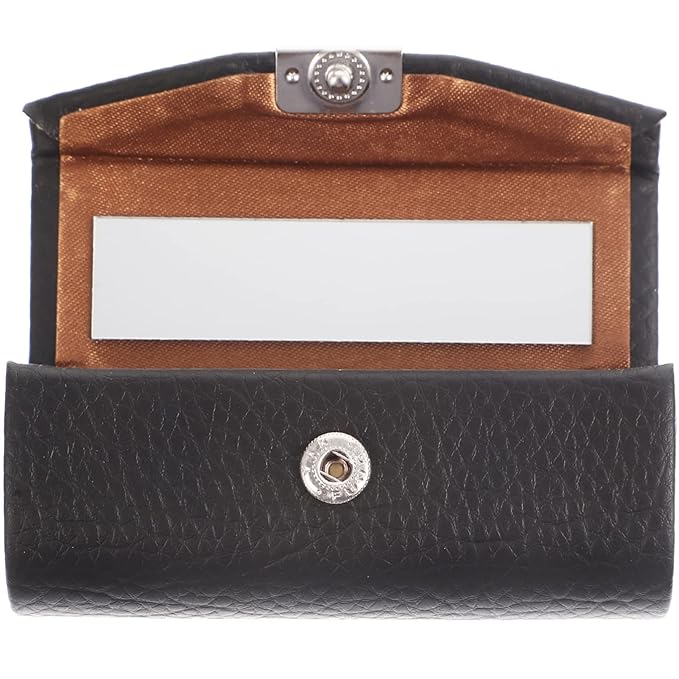 Purse Holder PU Leather Lipstick Case with Mirror Lipstick Holder Portable Lip-Balm Organizer Travel Cosmetic Containers for Lip-Balm Gloss Black Small Stand