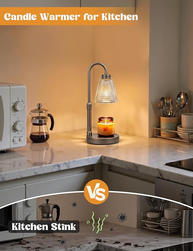 Innqoo Gray Candle Warmer Lamp with Timer, Dimmable Candle Warmer for Jar Candles, Height Adjustable Wax Melts Warmer, Birthday Gifts for Women Mom, House Warming Gifts New Home Decor