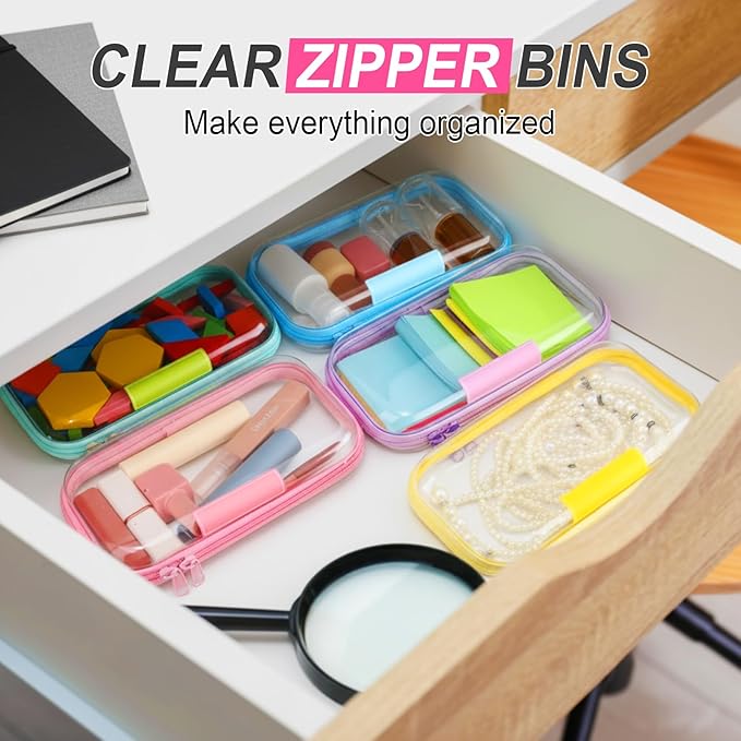 Sanwuta 10 Pcs Hard Zipper Case Clear Hard Pouches Plastic Zipper Pencil Box Toy Storage Bins Portable Plastic Container for Travel Toiletry Office Cosmetic Block Puzzle Organizer(S,Macaron Color)
