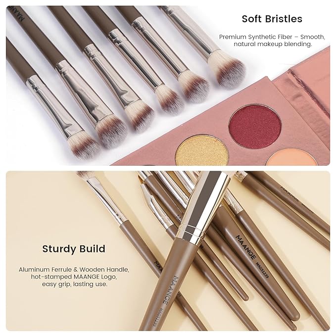 MAANGE Makeup Brush Set 38 Pcs Premium Synthetic Makeup Brushes For Foundation Powder Concealers Blush Eye shadows Make up Brushes Kits - Champagne