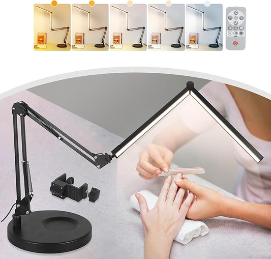 Toolour Desk Lamps for Nail Tech,24W Large Dual Architect Lamp with Remote Control,5 Colors Stepless Dimming Sleep Mode & Memory Function Workbench LED Halfmoon Light for Beauty Salon Home Office