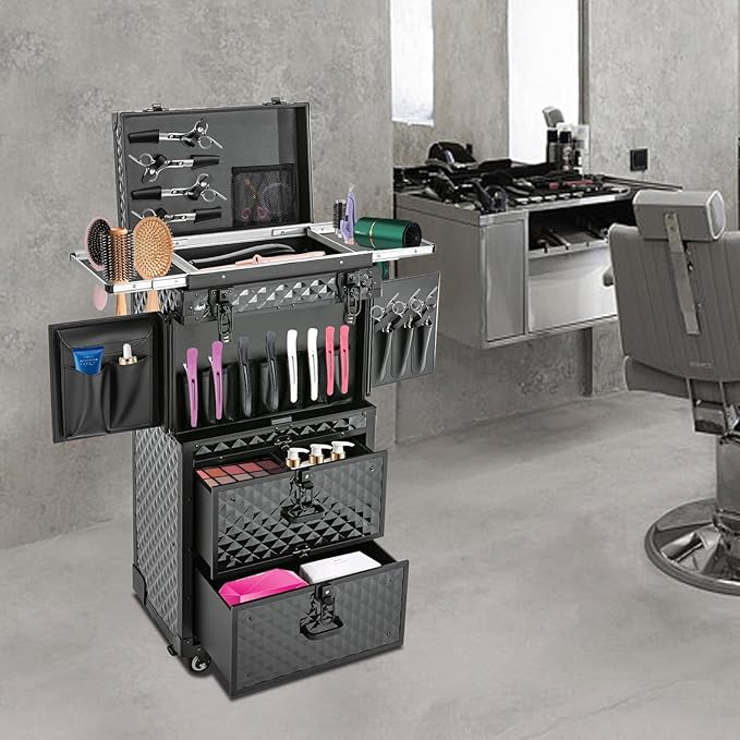 Cosmetic Train Case,Makeup Organizer Travel Case with Multiple Compartments,Rolling Makeup Case,Professional Makeup Casewith Wheels for Make-up Artists,33.07Lbs Load-Bearing