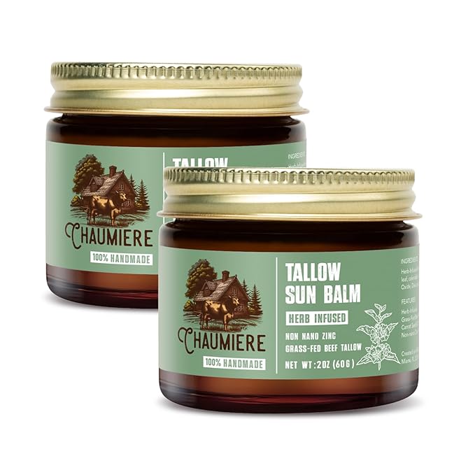 Tallow Sunscreen SPF 50 – Herb-Infused Balm with Non-Nano Zinc, Carrot Seed Oil & Grass-Fed Tallow – Natural Face & Body Moisturizer, Reef Safe, Organic Ingredients, Made in USA – 2.5 x 2 oz