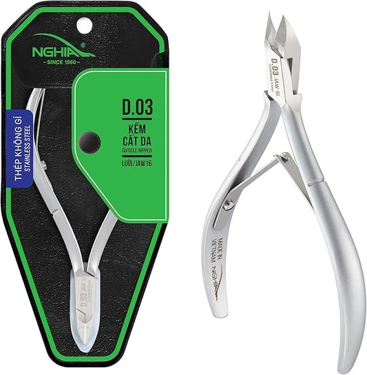 NGHIA Cuticle Nipper - D-03 JAW 16 | Stainless Steel | Durable and Sharp | Ergonomic Design | Grey Plated | Ideal for Salons and Home Use