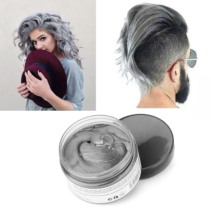 Silver Gray Hair Color Wax, Natural Hairstyle Wax 4.23 oz, Temporary Hairstyle Cream for Party, Cosplay, Halloween, Daily use, Date, Clubbing (Silver Grey)