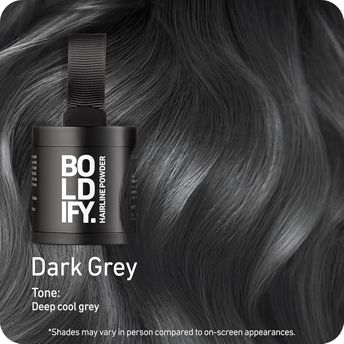 BOLDIFY Hairline Powder (LARGE, 10g) - Root Touch Up Hair Color for Gray Coverage - Bald Spot Concealing Hair Powder for Women & Men - 24-Hour Stain-Proof - Dark Gray