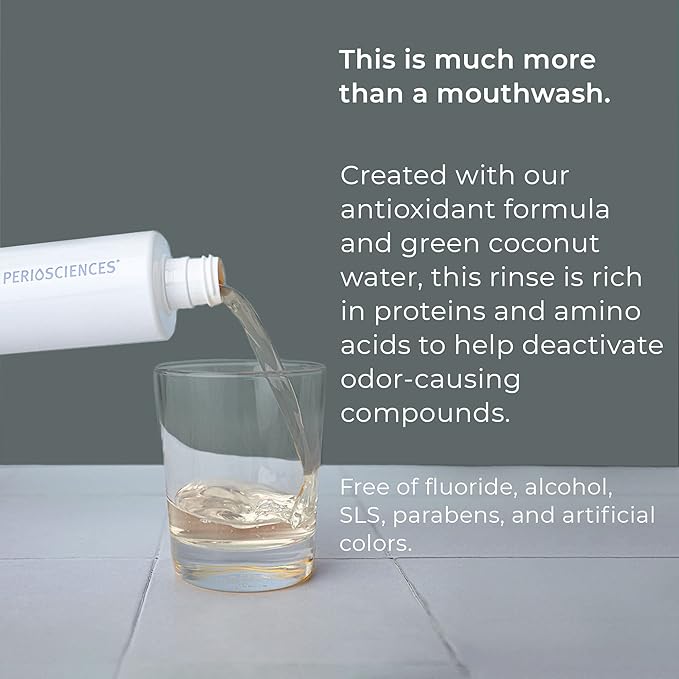 PerioSciences Natural Mouthwash Rinse Oral Care Pre Brush - Mint Anti Cavity Dry Mouth Plaque Remover for Healthier Gum Tissue & Teeth Enamel Protection - AO Dentist Recommended Clean - Pack of 2