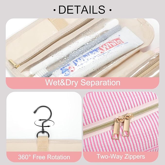 TOPEAST Hanging Toiletry Bag for Women - Travel Toiletry Bag Makeup Bag, Portable Toiletries Travel Bag and Cosmetic Bag Essentials - Letter Z, Pink