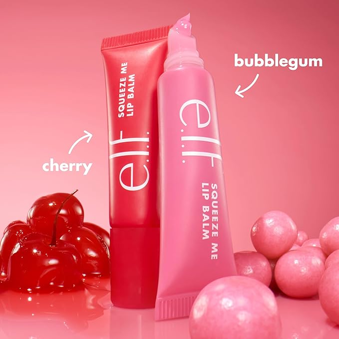 e.l.f. Squeeze Me More Lip Balm Duo, Moisturizing Balm For A Sheer Tint Of Color, Made With Hyaluronic Acid, Vegan & Cruelty-Free, Cherry & Bubblegum