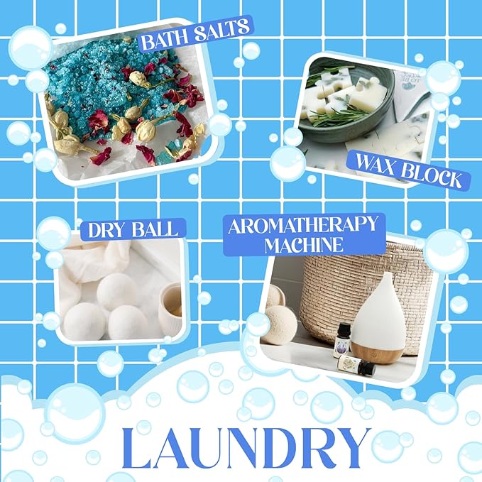 Laundry Fragrance Oils Set, Essential Oil Gift Set for Diffuser, Clean Scent Diffuser Oil, Use with Wool Dryer Balls or Diffuser,Chamomile, Fresh Cotton, Sage, Cedar, Lavender, Cherry Soap