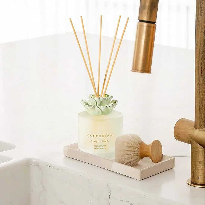COCORRÍNA Gypsum Flower Reed Diffuser - Clean Linen Scent, 6.76 oz Oil with 8 Sticks, Long - Lasting Home Fragrance for Bathroom Décor