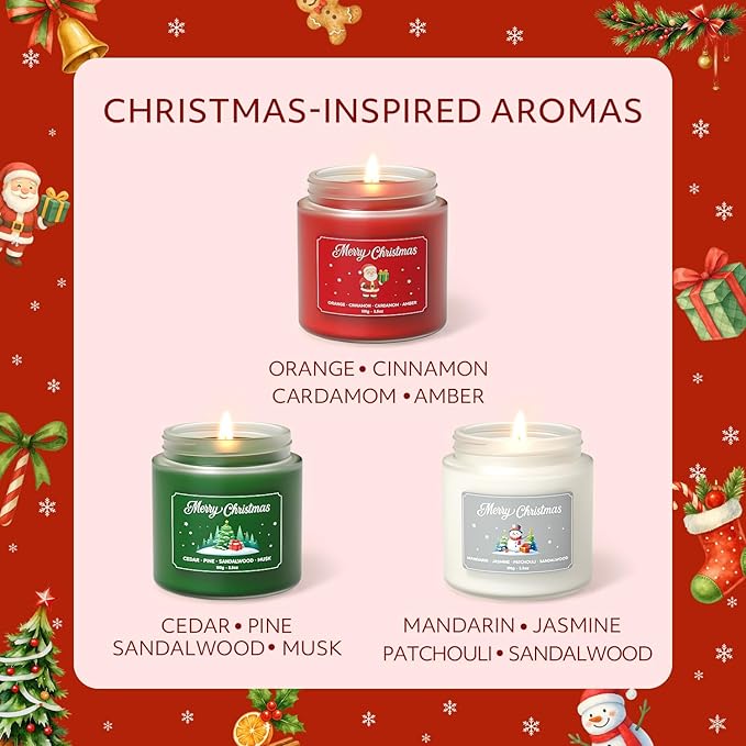 NORVENCE Christmas Candles, Scented Candles Gift Set for Stress Relief, Stress Relief Candle Gifts for Women and Men, Christmas Candle Gifts for Women (Red & White, 7 oz)