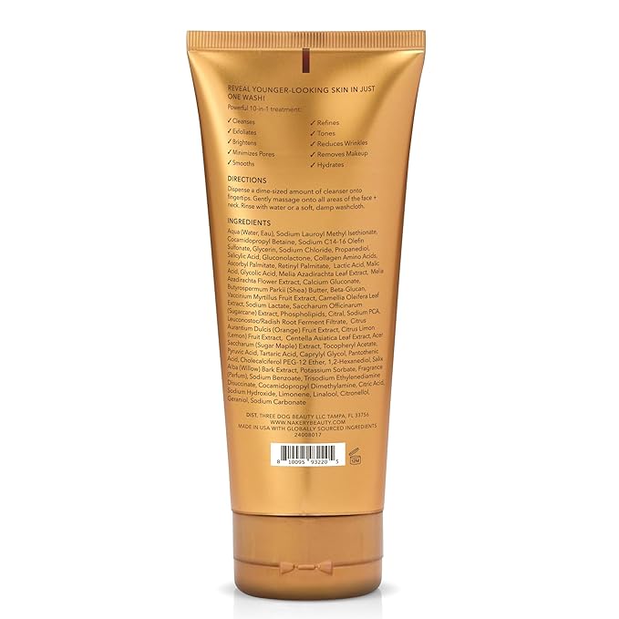 Nakery Face Cleanser for Women, Youth Revealer Facial Wash with Collagen, 10-in-1 Exfoliating Moisturizer for Dry and Textured Skin, Hydrating Formula for Smooth Plump Complexion
