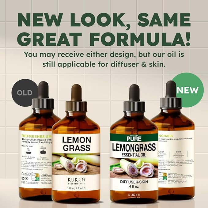 KUKKA Lemongrass Essential Oils - 4 Fl Oz - for Hair, Skin, Diffuser, Aromatherapy & DIY Soap Making Scent