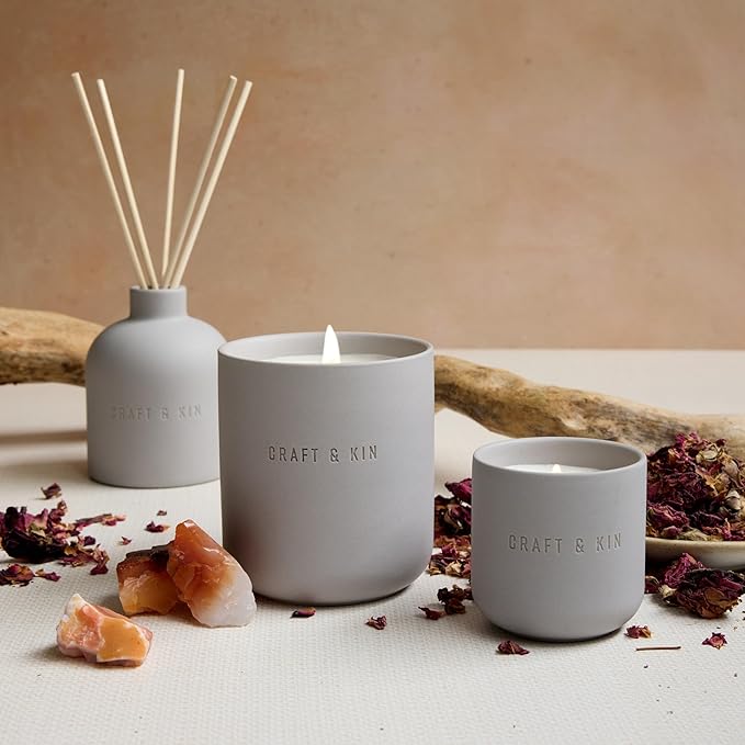 Craft & Kin Christmas Reed Diffuser for Home & Bathroom – Rose & Oud Holiday Reed Diffuser Set with Fragrance Sticks, Long-Lasting Alcohol-Free Scent, Earthenware Collection, 6.7oz