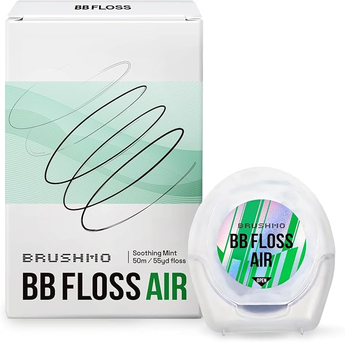 Brushmo Black Floss Air (BB Floss Air) - Ultra Soft & Thin Expanding Gum-Friendly Soothing Mint Dental Floss, Natural Wax Helps Remove Plaque from Teeth, US-Dentist Designed PTFE & PFAS Free, 55 yd