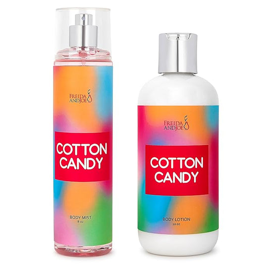 Home Spa Gift 10oz Deep Moisturizing Fragrance Body Lotion & 8 oz. Fine Fragrance Body Mist Set Luxury Self-Care Combo for Women and Girls (Cotton Candy)