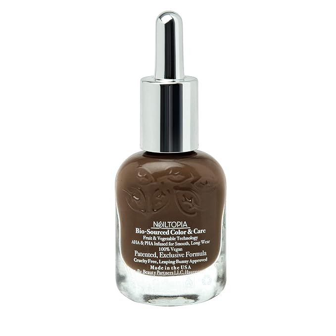 Nailtopia - Plant-Based Chip Free Nail Lacquer - Non Toxic, Bio-Sourced, Long-Lasting, Strengthening Polish - But First Coffee (Brown With Warm Undertones) - 0.41oz