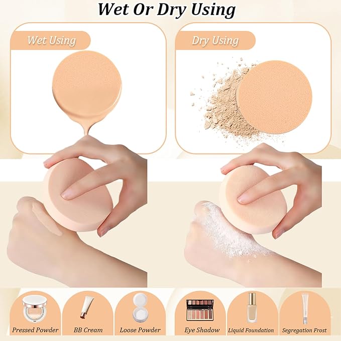 XL Round Makeup Sponge Puff - 50 Pcs Extra Thick 1.5cm Natural Rubber Blender for Liquid Foundation, Dual Wet & Dry Use, Hypoallergenic & Soft for Sensitive Skin (9.5 cm)