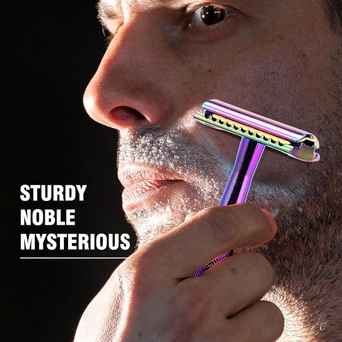 KINGHOOD Safety Razor Single Blade for Men with 10 Double Edge Blades Metal Reusable Eco Friendly Razors Colorful