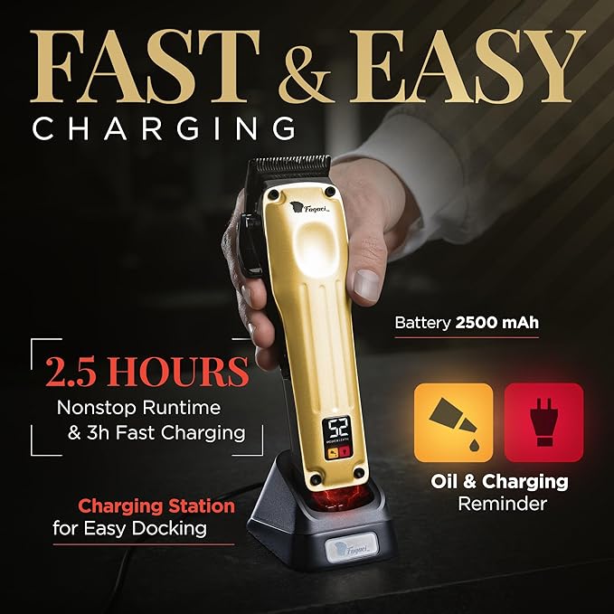 Fagaci Professional Hair Clippers for Men with Superior Precision, 5X Longer Sharpness Professional Barber Clippers Cordless with 2 Blades Fade & Taper, Brushless Motor Mens Hair Clipper Cordless Set