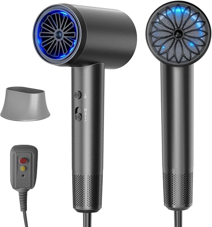 Hair Dryer, 3 Min Fast Drying-110000 RPM Professional High Speed Blow Dryer 200 Millions Negative Ionic Care Hair Dryer, Low Noise Thermo-Control Hairdryer, Travel with Secure Lock Nozzle (Black)