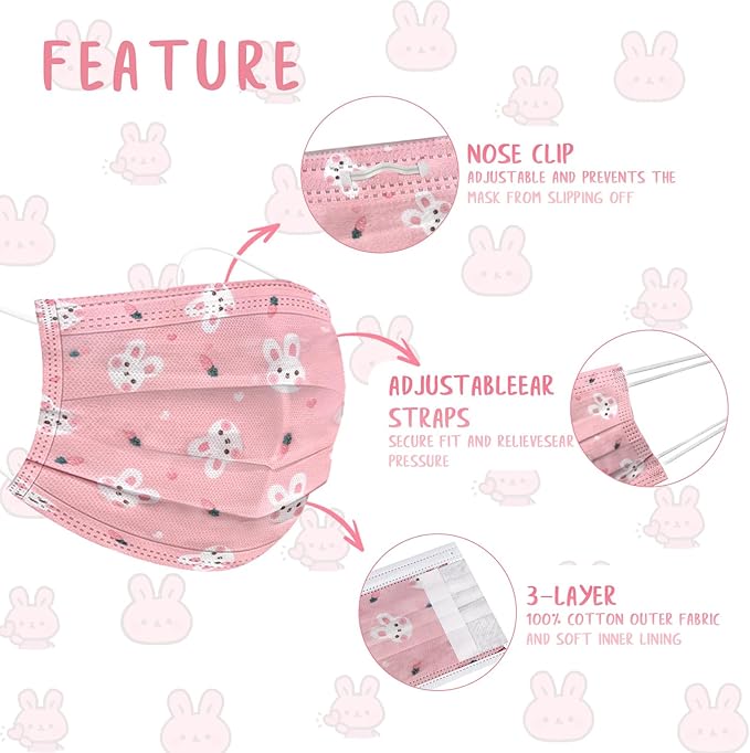Rasav Kids Disposable Face Masks,3 Ply Kids Masks Disposable Breathable Colorful Cute Face Masks for Children, Girls & Boys