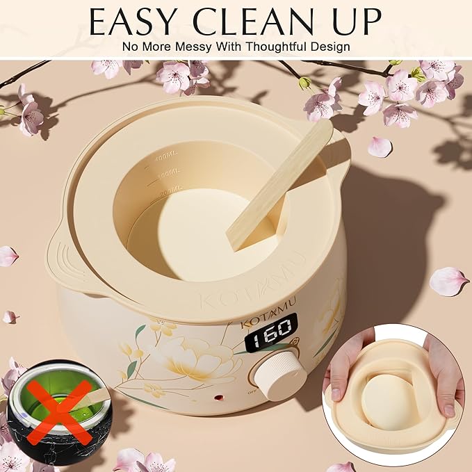 KOTAMU Waxing Kit for Women & Men, Wax Warmer for Hair Removal, Digital Wax Kit with Silicone Pot，Ideal for Face Eyebrow Arm Legs Armpit &Sensitive Skin, Bloomy Waxing Machine for Home Salon Use