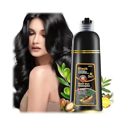 Leorx Black Hair Dye Shampoo, 16.9 Fl Oz - 3 In 1 Color For Gray Hair Instant Herbal Coloring For Women & Men - Ammonia Free