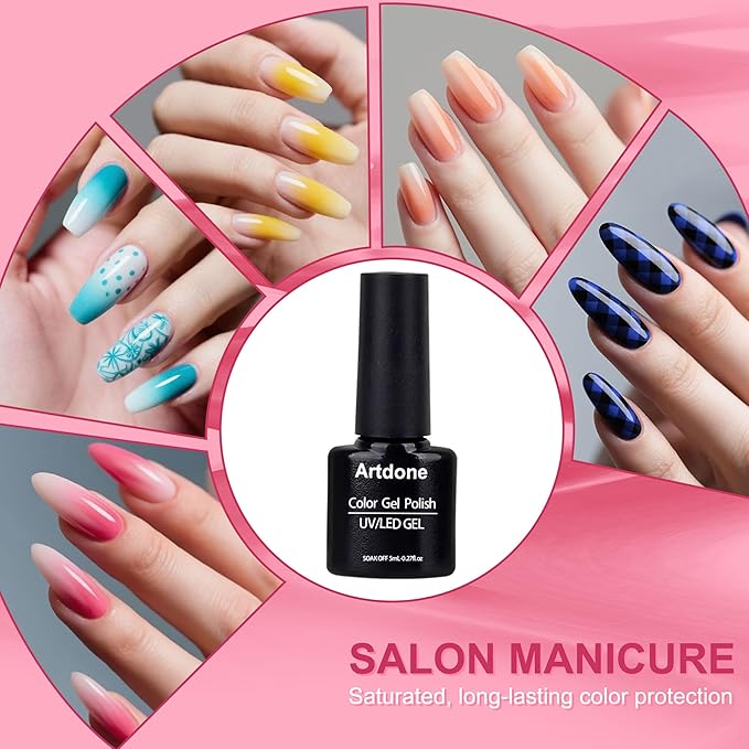Artdone Gel Nail Polish Set Solid UV Gel 16 Bottles Set Include Top & Matte Top Coat and Base Coat White Pink Yellow Blue Red Colors For All Seasons Neutral Soak Off Manicure Kit For Nail Art