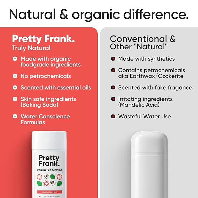 PRETTY FRANK Aluminum-Free Deodorant Stick, Vanilla Peppermint (1-Pack) | All-Day Odor Control for Men & Women | Skin-Soothing Formula with Organic Ingredients & Essential Oils