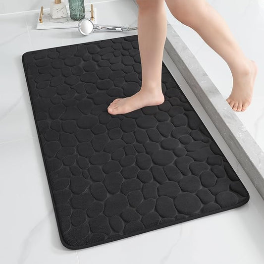 YIHOUSE Memory Foam Runner Rug, Cobblestone Bathroom Runner Rugs Super Water Absorbent Bath Mats for Bathroom Machine Washable Bath Rugs for Hallway Bedroom Laundry Room(26 x 50,Black)