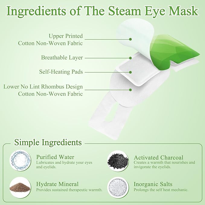 16 Packs Steam Eye Mask, Heated Eye Mask for Sleeping, Warm Compress for Eyes, Self Heating Disposal Steam Mask for Home Sleep, Office, Spa, Travel Essentials Stocking Stuffers (Green Tea)