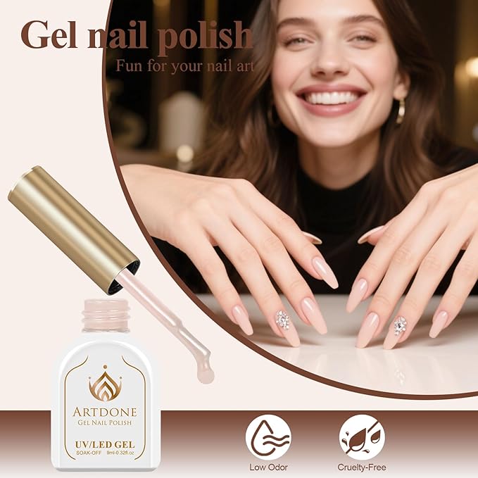 Artdone Gel Nail Polish Hema-free Solid Color Light Nude Pink For All Seasons Neutral Soak Off LED Lamp Needed For Manicure Nail Art ﻿