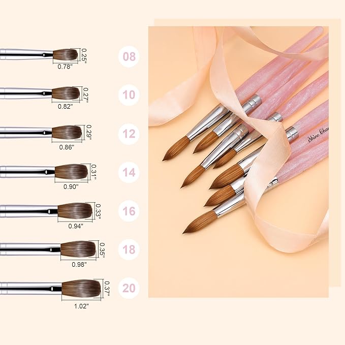 Acrylic Nail Brush Size 16, 100% Pure Kolinsky Nail Brush for Acrylic Application, Professional Nail Extension Manicure Tool Nail Drawing Pen for DIY Home Salon(Pink)