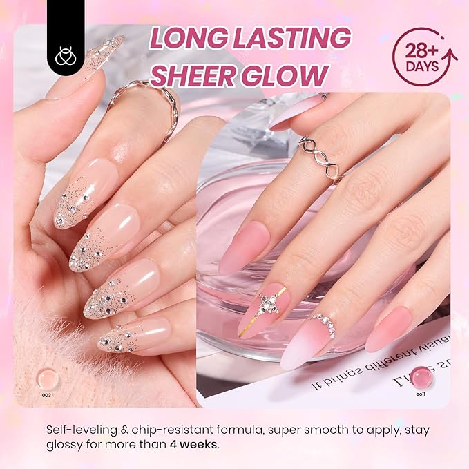 Beetles Nude Pink Gel Nail Polish Set - 25PCS 20 Colors Neutral Jelly Pink Sheer Milky White Gel Nail Kit Soak Off UV with Base Glossy Matte Top Coat Pearls Rhinestones Nail Charms Gift for Women