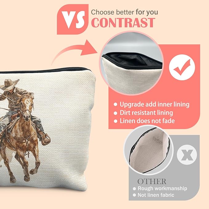Western Cowboy Bag for Women, Western Gifts for Women, Rodeo Cowboy Cosmetic Bag for Purse, Cowgirl Gifts Makeup Zipper Pouch