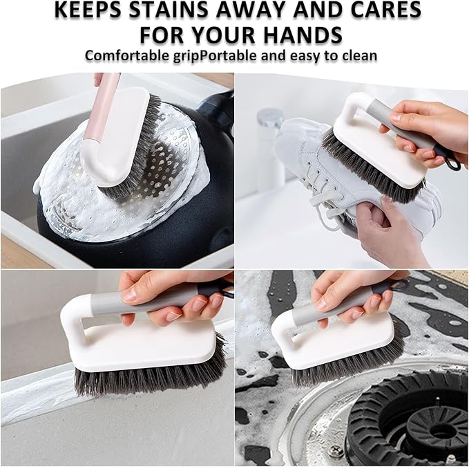 Scrub Brush, Scrubbing Cleaning Brushes, Heavy Duty Cleaning Brushes with Handle, for Shower, Bathroom, Carpet, Kitchen and Bathtub Scrubber, 2 Pack (Grey)