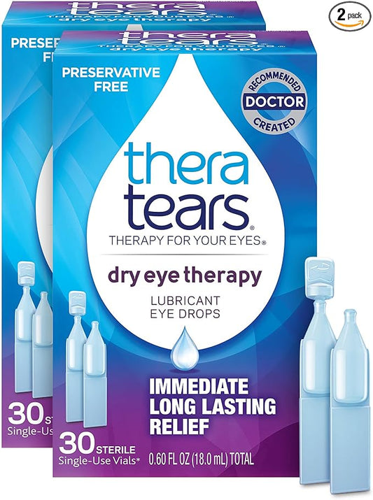 TheraTears Dry Eye Therapy Eye Drops for Dry Eyes, Preservative Free, 30 Vials, 2 Pack