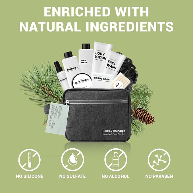 Body & Earth Gifts for Men 10Pcs Full Size Mens Body Wash Sets With Toiletry Bag Perfect Mens Gift for Christmas Birthday Gifts Anniversary Gifts for Men