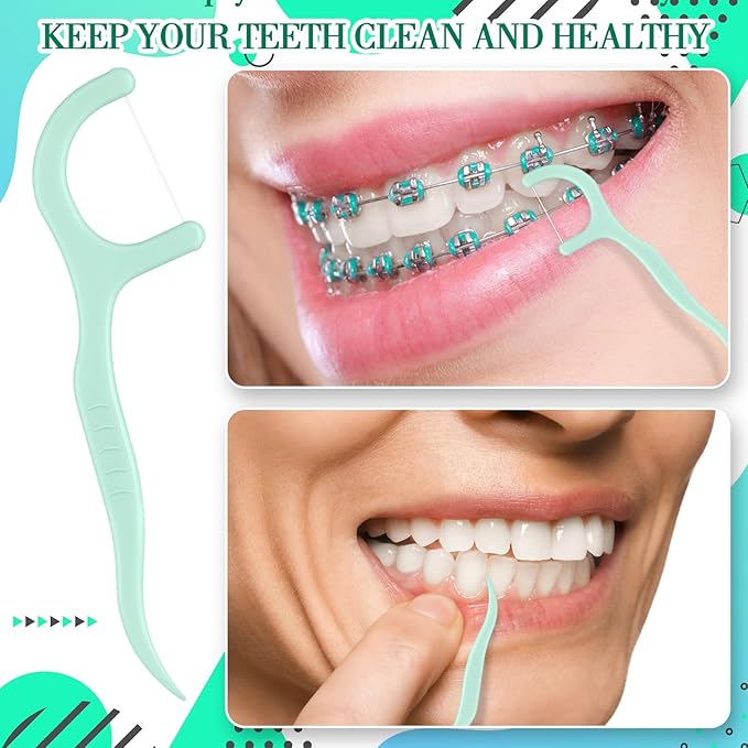 Baderke 200 Count Floss Picks Bulk Non Breakable Tooth Picks Flosser Dental Floss Sticks for Adults Teeth Cleaning Dental Flossers for Family Pack Travel(Light Green)