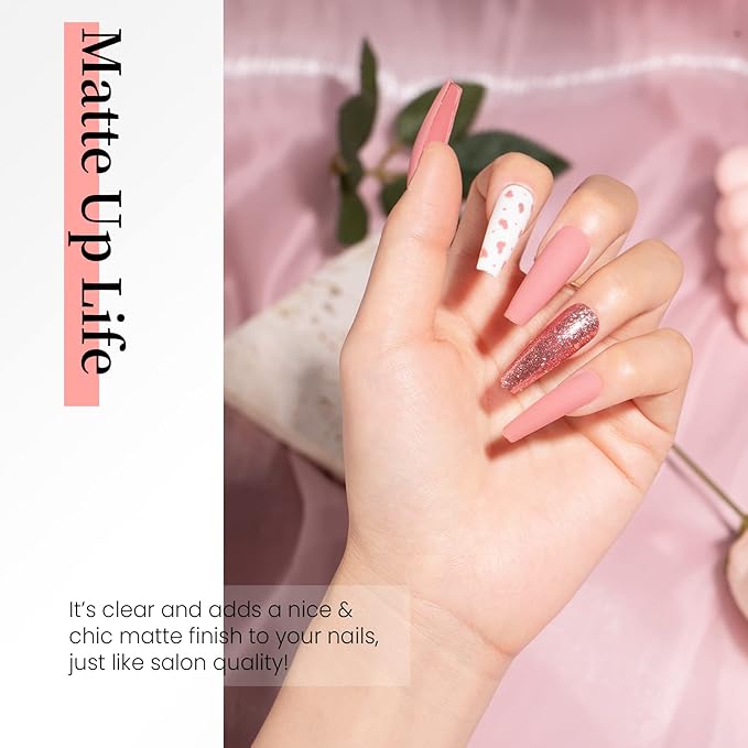 MAYCHAO Matte Gel Top Coat, 15ML Gel No Wipe Matte Top Coat Soak Off Nail Lamp Gel Nail Polish Matte Finish Long Lasting for Home Nail DIY Manicure