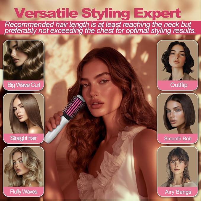 Youbella Cordless Hair Curling Iron Brush, Mini Travel Hot Straightener Comb, 3-in-1 Portable Wave Curling Wand, 1.5″ Ionic Heated Brush, USB Rechargeable Hair Curler, White – No Automatic Rotation