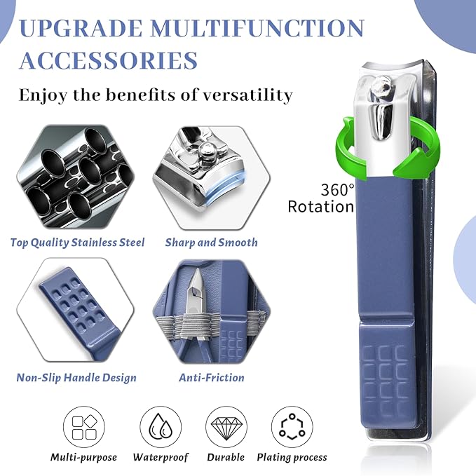 Manicure Set Professional Nail Clippers Pedicure Kit, 12 Pcs Stainless Steel Nail Care Tools Grooming Kit with Luxurious Travel Leather Case for Men Women Gift (Blue)