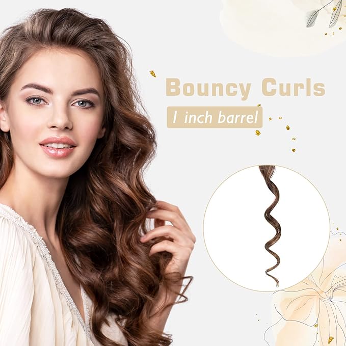 1 Inch Curling Iron, Dual Voltage Hair Curling Iron Heat up to 450°F, Professiona Curling Wand Ceramic Tourmaline(Champagne Gold)