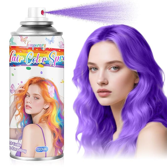Purple Temporary Hair Color Spray for Kids & Women- Washable Root Touch Up Hair Dye, Non-Sticky Hair Wax for Christmas,Cosplay,Parties (120ML, Purple)