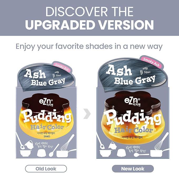 eZn Pudding Hair Dye, Ammonia-Free, Semi-Permanent DIY Korean Hair Dye Color with Keratin, Odorless Gentle for Sensitive Skin No Skin Irritation (Ash_Blue_Gray)