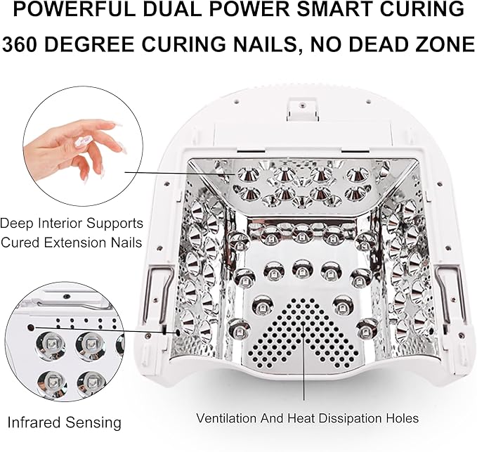 M - GlowPro Professional Hybrid 86W Wireless Rechargeable UV LED Nail Curing Lamp Cordless Nail Dryer for Gel Nails, Manicure, Pedicure (Black)