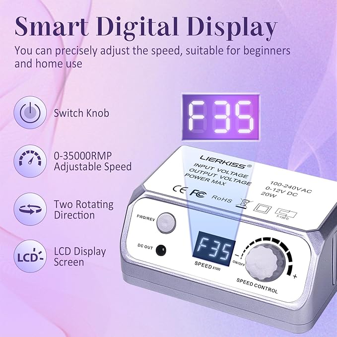 Nail Drill 35000RPM Electric Nail File Drill Nails Machine - Professional Nails Drill with 100pcs Sanding Bands and Nail Drill Bits for Acrylic, Gel Nail Manicure & Pedicure