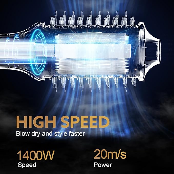 Blow Dryer Brush Hair Dryer | One-Step Hot Air Brush with Oval Volumizer High-Speed Hair Styler with Negative Ions for Drying & Smoothing & Volumizing for All Hair Types 110000 RPM Black